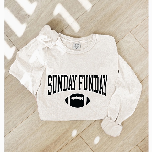 Sunday Funday Mineral Washed Long Sleeve Graphic Tee with Puff Print SR10 - Picture 1 of 2